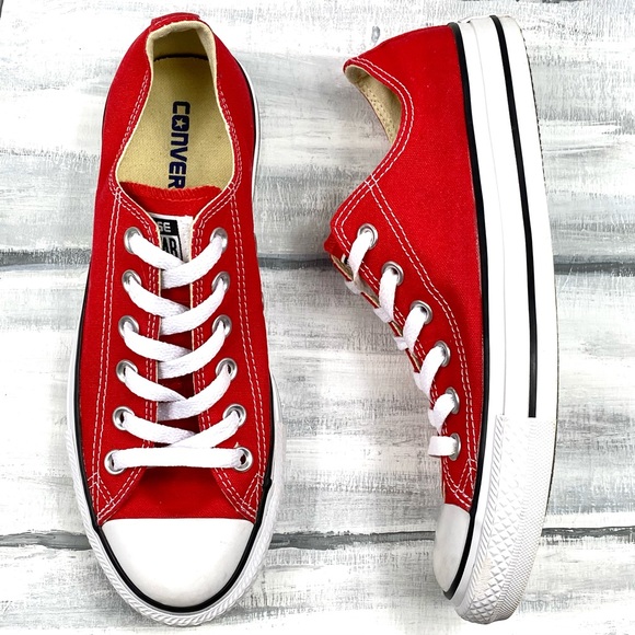 Converse Chuck Taylor All Star Lo Sneakers Red Lace Up Low Top Canvas Skate Shoe - Picture 1 of 16